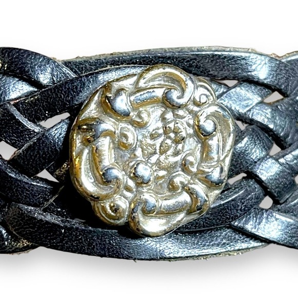 Fossil Belt Womens Black Woven Leather Medallions Floral Preppy Western Size M main image 4